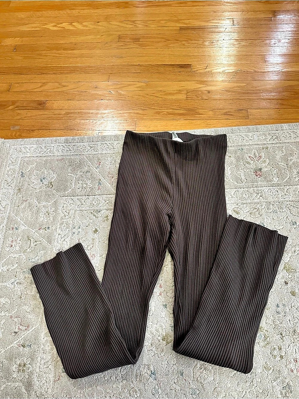 H&M Rib-Knit Flared Pants Brown Wide Leg Pants
